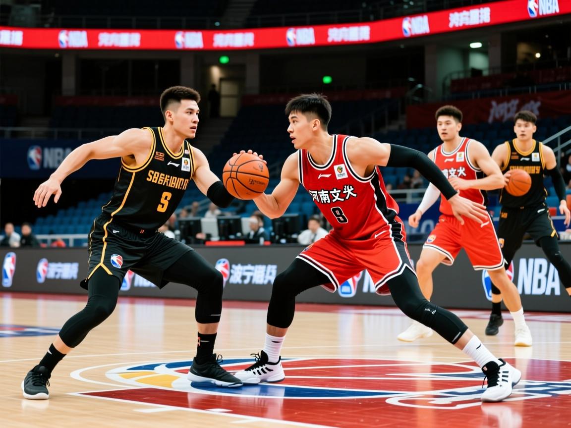 宁波奇兵对抗河南建业，双方球员斗志昂扬拼尽全力